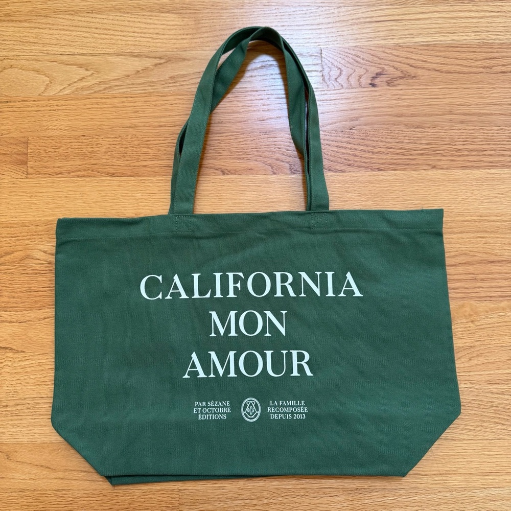 Sezane California Mon Amour Canvas Tote Bag Green NWOT